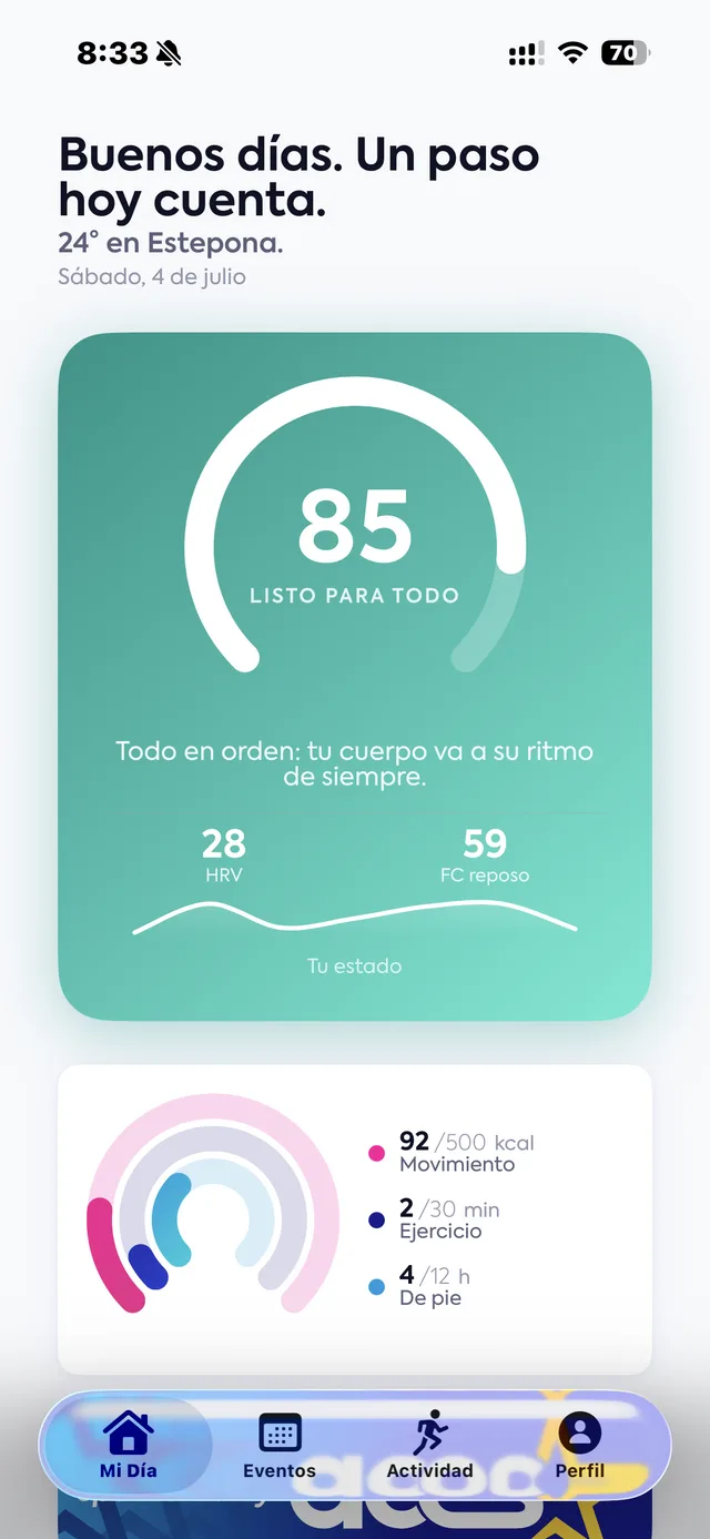 My Day screen of the ACES Activa app