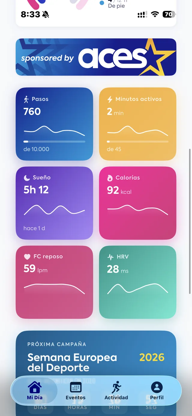 My Day screen with daily metrics and the sponsor